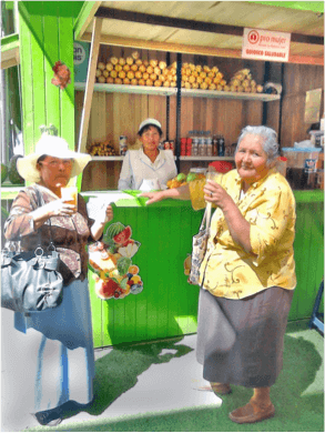 women in fruits and snack stand 