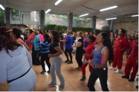 Pro Mujer clients and staff sweat it out in a Zumba class. 
